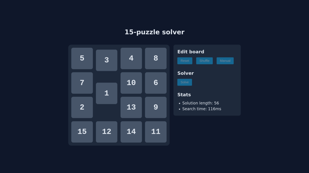 Preview of the Sliding puzzle solver project